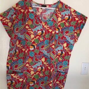 Me Too Red Tropical Print Blouse